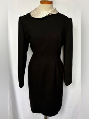 Wayne Clark lack Wool Dress with Stunning Cream Collar